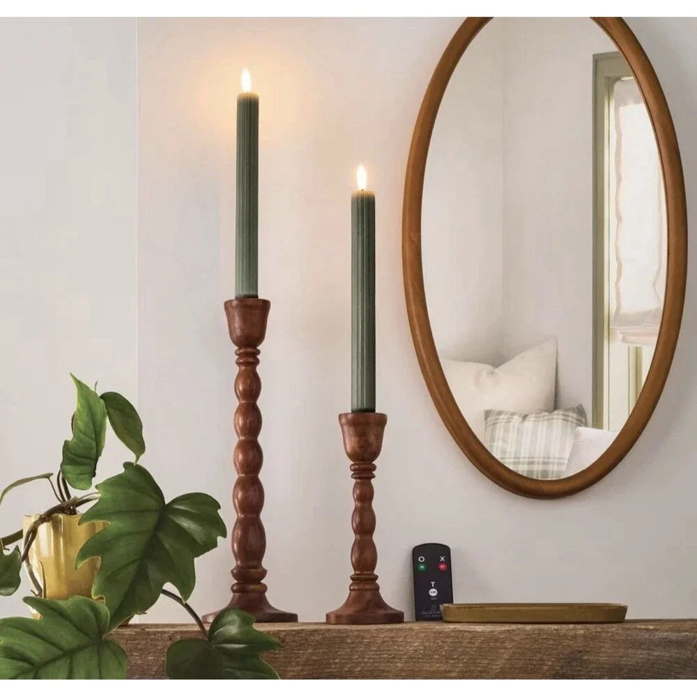RARE 6pk Ribbed Flameless LED Taper Candles Green - Hearth & Hand with Magnolia
